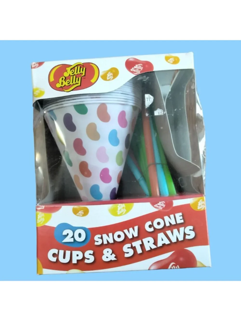 Jelly Belly 20 Snow Cone Cups Scoop Straws  Shaved Ice Sumer Pool Party New